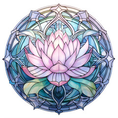 A stained glass of a pink lotus flower on a transparent background png isolated