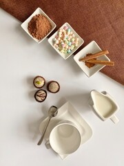 Handmade Chocolate and Chocolate Ingredients on White Background