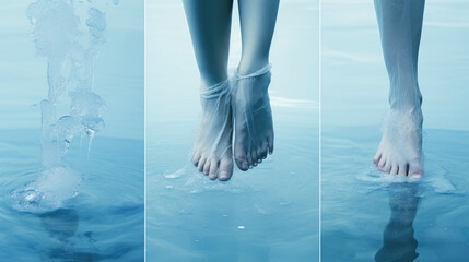 Restless legs syndrome concept surreal triptych painting background - obrazy, fototapety, plakaty