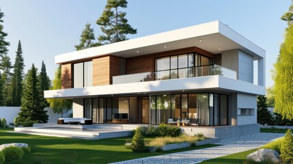 Fototapeta na wymiar A modern and luxurious dream house, ideal for various property business purposes, including house rental, buying and selling, and investment