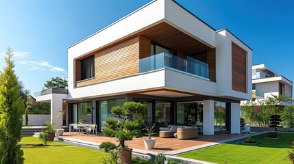 Fototapeta premium A modern and luxurious dream house, ideal for various property business purposes, including house rental, buying and selling, and investment