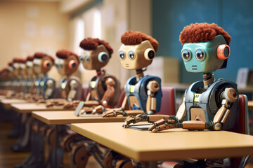 Robots studying next time in the classroom, back to school. Generative ai