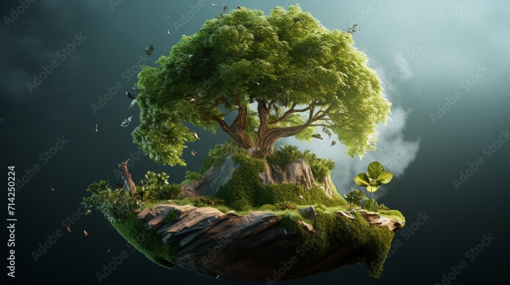 Poster world globe is placed on the tree like it is a fruit, ultra realistic - generative ai