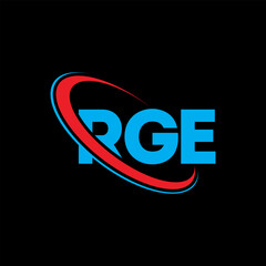 RGE logo. RGE letter. RGE letter logo design. Initials RGE logo linked with circle and uppercase monogram logo. RGE typography for technology, business and real estate brand.