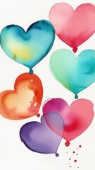 Valentines day watercolor abstract different hearts pastel background vertical banner. Perfect for Valentines Day card, romantic themed design, voucher, greeting card, wrapping paper. Copy space.