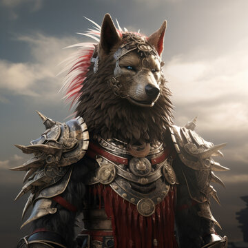 Samurai warrior fierce wolf