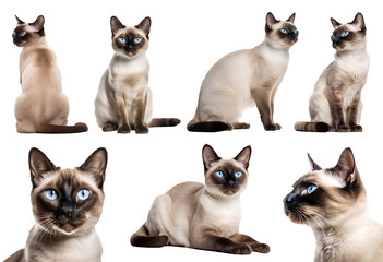 Siamese cat kitten kitty many angles and view portrait side back head shot isolated on transparent background cutout, PNG file - Powered by Adobe