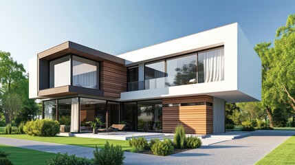Fototapeta na wymiar Ideal for business rentals, homes for sale, and advertising, this modern house concept provides inspiration with a focus on luxurious and contemporary living spaces.