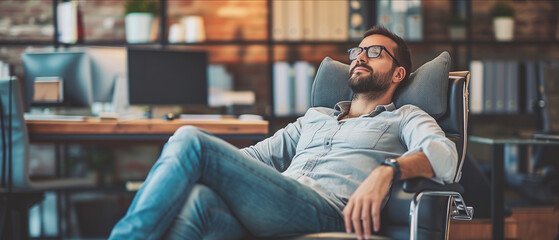 Young Business Professional Taking a Moment of Relaxation in a Modern Office Environment