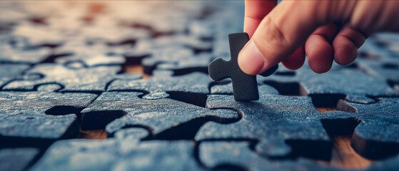 Strategic Thinking and Problem Solving: Hand Placing Final Puzzle Piece in a Jigsaw Puzzle