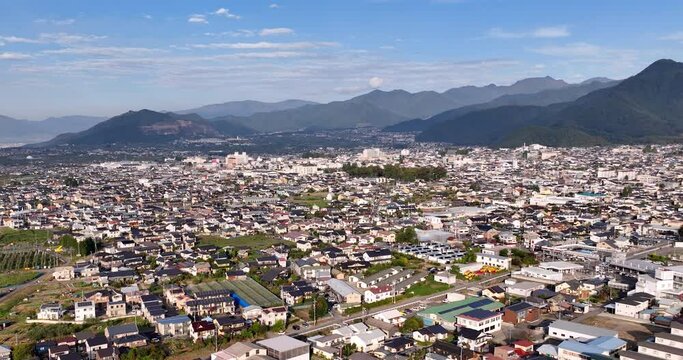 空撮 - 日本の都市風景 長野県須坂市 観光 ビジネス 上昇