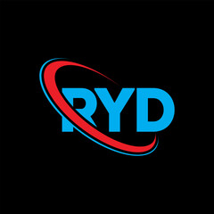 RYD logo. RYD letter. RYD letter logo design. Initials RYD logo linked with circle and uppercase monogram logo. RYD typography for technology, business and real estate brand.