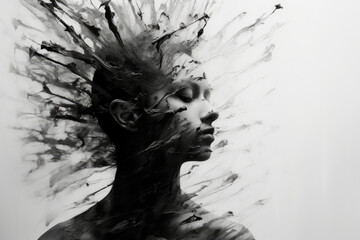 Fototapeta premium Schizophrenia and schizophrenic delusions black white