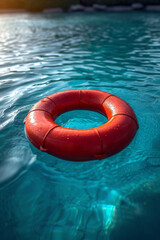 Schwimmbad mit rotem Rettungsring