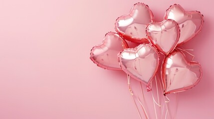 heart-shaped balloons on pink background. Valentine's Day or wedding party concept