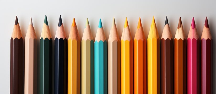 colorful pencils on beige background Copy space