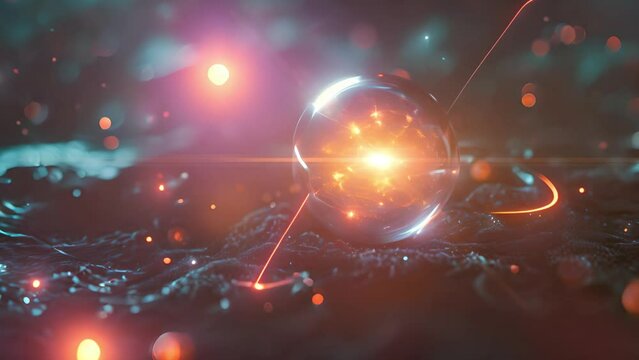 3d render of crystal ball with red light bokeh background