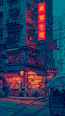 Asian city street in anime style, Generative AI