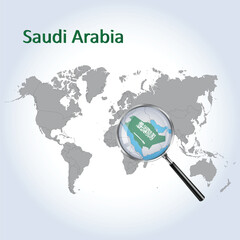 Magnified map of Saudi Arabia with the flag of Saudi Arabia enlargement of maps, Vector art