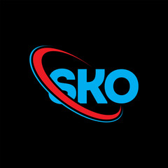 SKO logo. SKO letter. SKO letter logo design. Initials SKO logo linked with circle and uppercase monogram logo. SKO typography for technology, business and real estate brand. - obrazy, fototapety, plakaty