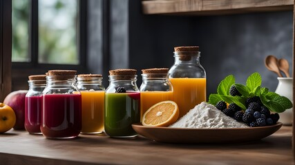 Healthy foods, healthy juices, fruit juice jar, diet food, vegetables, indoor, arrange table jar bottles, 