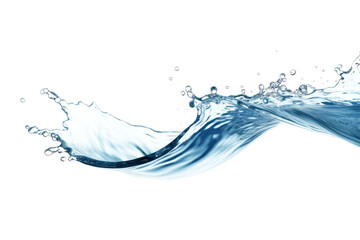 Blue water swirl splash with little bubbles isolated on clear png background, liquid flowing in form of wave
