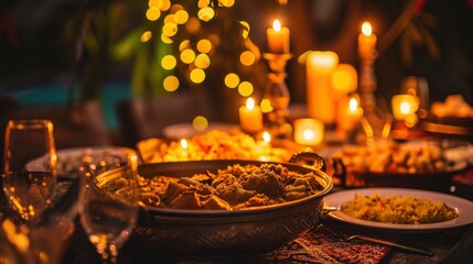 Dinner Setup with Indian Cuisine and Decor