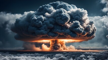 explosion of Tsar atomic bomb, hiroshima atomic bomb explosion, nagasaki atomic bomb, nuclear explosion smoke - obrazy, fototapety, plakaty