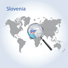 Magnified map Slovenia with the flag of Slovenia enlargement of maps, Vector Art