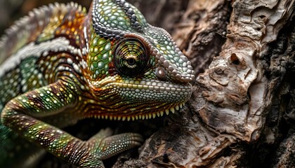 a close up of a lizard on a tree