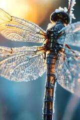 a close up of a dragonfly on a plant - obrazy, fototapety, plakaty