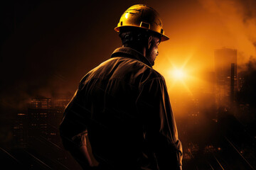 Silhouette photo of construction worker man in dark ambiance
