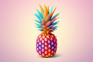 Single pineapple, pastel color isolated background
