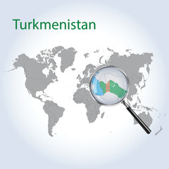 Magnified map Turkmenistan with the flag of Turkmenistan enlargement of maps, Vector Art