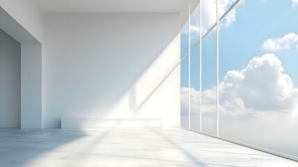 an empty room with a sky background
