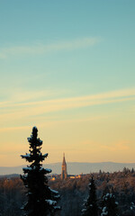 Sunset View of Bern Minster Cathedrale in Bern, Switzerland - Twilight Sky Over Historic Building Amidst Nature