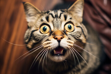 close up of a cat. surprised cat. Generated AI