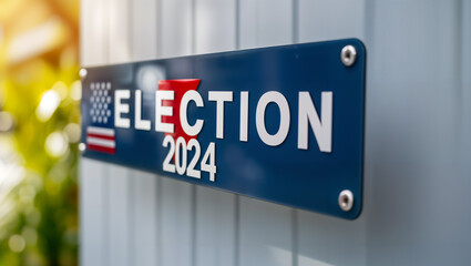 For the presidential election, a sign on a house wall with a flag and the inscription ELECTION 2024