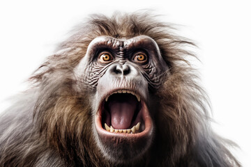 Monkey ape looks very Scared with white Background. Surprised ape, in shock. Generated AI