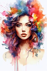 Abstract Watercolor illustration of colorful Woman. Art painting