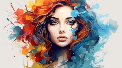 Abstract Watercolor illustration of colorful Woman. Art painting - obrazy, fototapety, plakaty