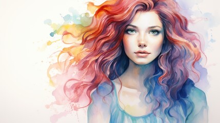 Abstract Watercolor illustration of colorful Woman. Art painting