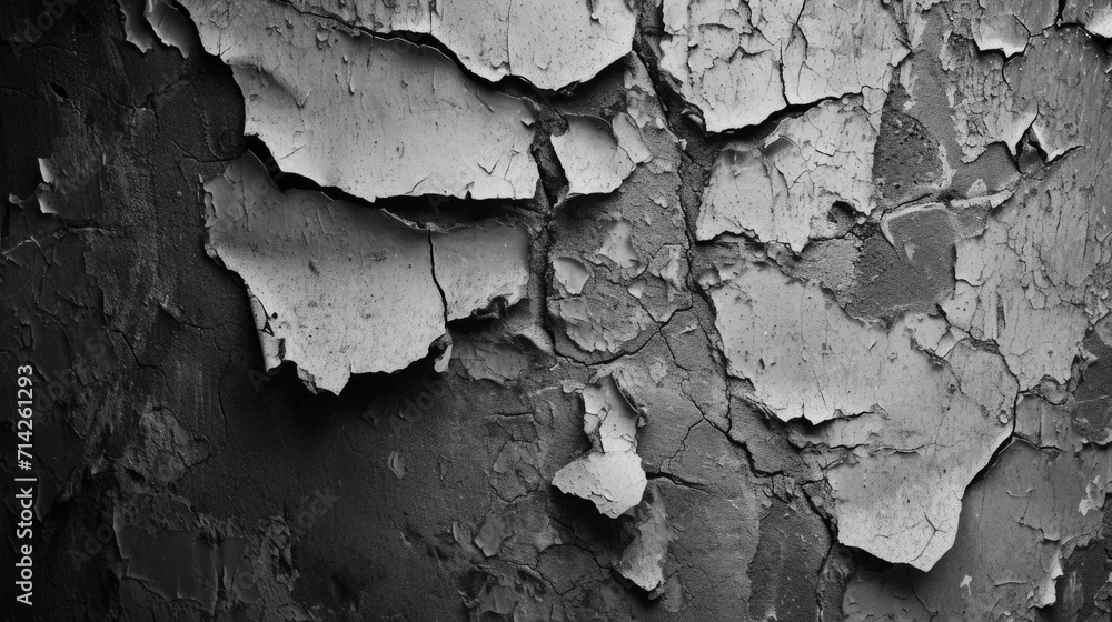 Poster A black and white photo capturing the texture and detail of peeling paint. Ideal for adding a vintage or distressed effect to design projects