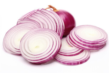 Sliced red onion, isolated white background