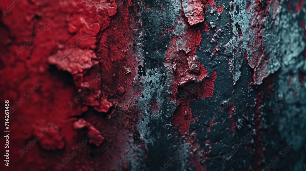 Poster a picture of a red and black wall with peeling paint. suitable for various design projects