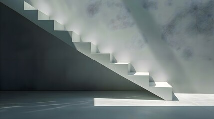 a white staircase with a shadow of a person walking up it