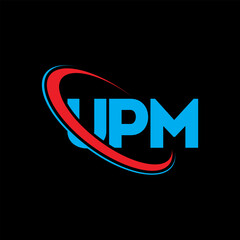 UPM logo. UPM letter. UPM letter logo design. Initials UPM logo linked with circle and uppercase monogram logo. UPM typography for technology, business and real estate brand.