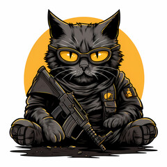 Character Cat police SWAT in officer's cap and in the uniform.