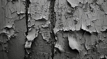 A detailed black and white photo capturing the texture and pattern of peeling paint. Ideal for adding a vintage or distressed look to designs