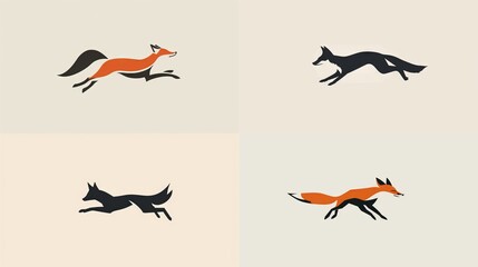 Set of fox logo design template. Creative fox icon vector illustration. isolated on light background